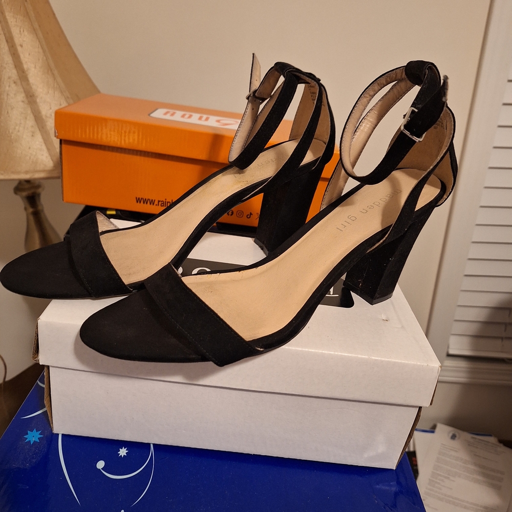 Steve Madden Black Suede Ankle-Strap Block Heels